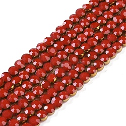 Electroplate Glass Beads Strands, Faceted, Flat Round, Crimson, 4x4.5x3.5mm, Hole: 0.8mm, about 74pcs/strand, 11.73''(29.8cm)(EGLA-Q128-03A)