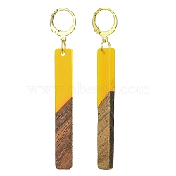 Two Tone Resin & Walnut Wood Rectangle Dangle Leverback Earrings, Golden 304 Stainless Steel Long Drop Earrings, Gold, 68x12mm(EJEW-JE05503-01)