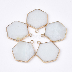 Natural Amazonite Pendants, with Brass Findings, Hexagon, Golden, 30~31x24~25x2~3mm, Hole: 2mm(G-S344-89G)