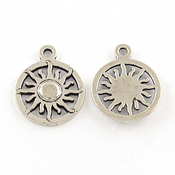 Tibetan Style Alloy Pendants, Cadmium Free & Lead Free, Flat Round and Sun, Antique Silver, 20x16x2mm, Hole: 1.5mm(X-TIBEP-R304-062AS-LF)