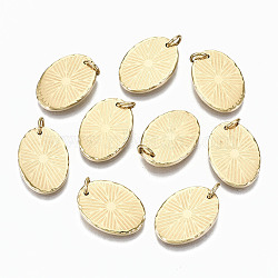 304 Stainless Steel Pendants, with Jump Rings, Oval with Pattern, Real 14K Gold Plated, 17.5x12.5x2mm, Jump Ring: 5x0.8mm, 3.4mm inner diameter(STAS-S116-024G)