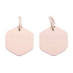 201 Stainless Steel Charms, Manual Polishing, Hexagon, Rose Gold, 11.5x10.5x1mm, Hole: 3.5mm(STAS-S105-T626-3)