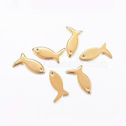 201 Stainless Steel Charms, Fish, Real 24k Gold Plated, 12x7x1mm, Hole: 1mm(STAS-L187-05G)