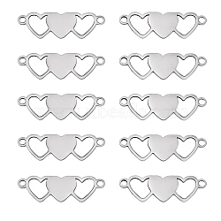 10Pcs Stainless Steel Connector Charms, 3 Hearts Links, Stainless Steel Color, 30x9.2mm, Hole: 1.5mm(STAS-SZ0003-17C)
