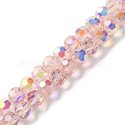 Electroplate Glass Beads Strands, AB Color Plated, Faceted, Rondelle, Misty Rose, 8x7.3mm, Hole: 1.4mm, about 70pcs/strand, 20.28''(51.5cm)(GLAA-Q099-E01-07)