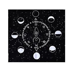 Velvet Tarot Tablecloth for Divination, Tarot Card Pad, Pendulum Tablecloth, Square, Black, Moon Phase Pattern, 490x490mm(ZODI-PW0001-102C)