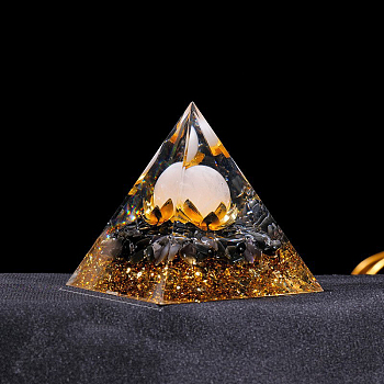 Resin Orgonite Pyramid Display Decorations, with Natural Obsidian, for Home Office Desk, 60mm