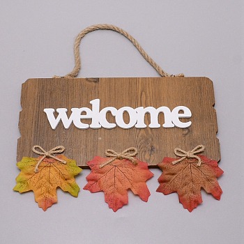 Wooden Doorplate Decorations, Rectangle with Word WELCOME, Chocolate, 270mm