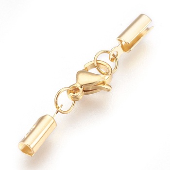 304 Stainless Steel Lobster Claw Clasps, with Cord Ends, Golden, 32mm