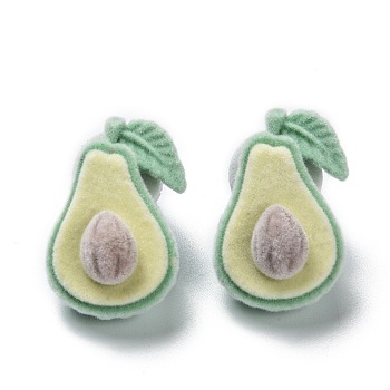 Flocky Velvet Stud Earrings, with 925 Sterling Silver Pin, Avocado, Yellow Green, 26x18mm, Pin: 0.6mm