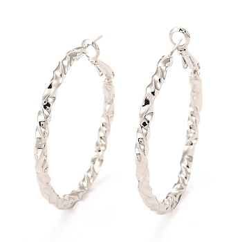 Brass Hoop Earrings, Long-Lasting Plated, Round Ring, Real Platinum Plated, 43.5~46x40x3mm, Pin: 0.6mm