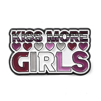 Word Kiss More Girls Lesbian Pride Rainbow Theme Enamel Pins, Black Zinc Alloy Brooch for Women, Word, 20x35x1.5mm