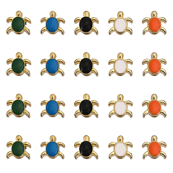 20Pcs 5 Colors Alloy Enamel Beads, Golden, Tortoise, Mixed Color, 8x8x6mm, Hole: 1.6mm, 4pcs/color