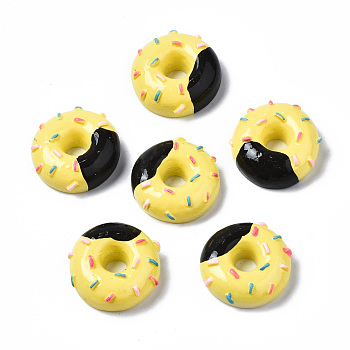 Spray Painted Resin Cabochons, Donut, Yellow, 21.5~22.5x22~23x8.5mm