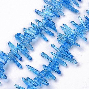 Natural Crackle Quartz Crystal Dyed Beads Strands, Chip, Cornflower Blue, 12~35x4~5.5x3~5mm, Hole: 1mm, about 101~102pcs/strand, 15.35''(39cm)