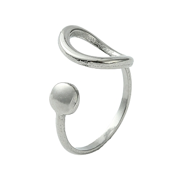 304 Stainless Steel Open Cuff Ring, Twist Oval, Stainless Steel Color, US Size 7 1/4(17.5mm)