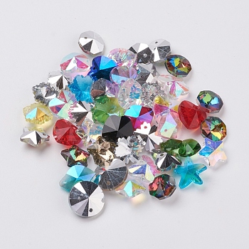 Glass Pendants, AB Color, Mixed Shapes, Mixed Color, 10~16x10~16x6~8mm, Hole: 0.5~2mm, about 500pcs/500g