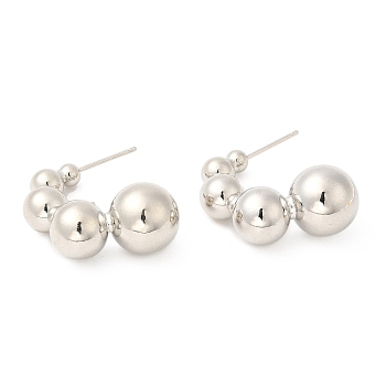 Rack Plating Brass Ear Studs for Women, Lead Free & Cadmium Free, Long-Lasting Plated, Round, Platinum, 27x12mm