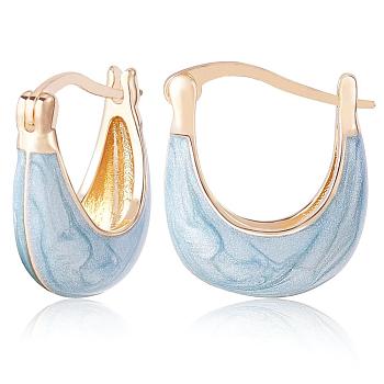Enamel Arch Hoop Earrings, Golden Brass Jewelry for Women, Blue, 17~18x16x6.5mm, Pin: 0.5x1mm