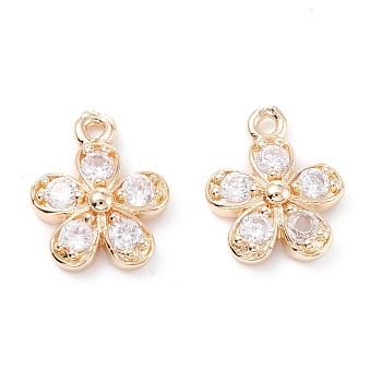 Rack Plating Brass Cubic Zirconia Charms, Long-Lasting Plated, Flower, Light Gold, 13.5x10.5x3.5mm, Hole: 1.2mm