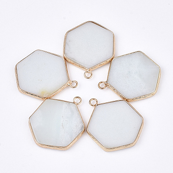 Natural Amazonite Pendants, with Brass Findings, Hexagon, Golden, 30~31x24~25x2~3mm, Hole: 2mm