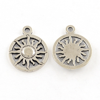 Tibetan Style Alloy Pendants, Cadmium Free & Lead Free, Flat Round and Sun, Antique Silver, 20x16x2mm, Hole: 1.5mm