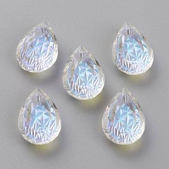 Embossed Glass Rhinestone Pendants, Teardrop, Faceted, Crystal Shimmer, 19x12x6mm, Hole: 1.6mm
