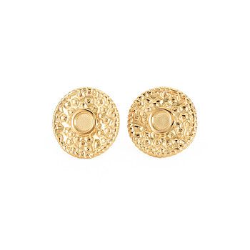 Ion Plating(IP) 304 Stainless Steel Stud Earring Findings, Earring Setting for Enamel, with Ear Nuts, Flat Round, Real 14K Gold Plated, 16mm, Pin: 0.7mm, Tray: 4mm