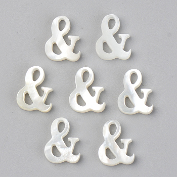 Natural White Shell Mother of Pearl Shell Beads, Top Drilled Beads, Number, And Symbol, WhiteSmoke, 10x8x2mm, Hole: 0.9mm