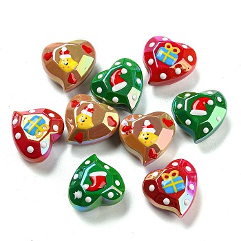 Christmas Theme Opaque Acrylic Beads, with Enamel, Heart, Mixed Color, 21.8x23x12.8mm, Hole: 3.5mm