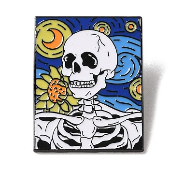 Black Alloy Brooches, Halloween Skeleton Enamel Pins, Blue, 33x26x1mm