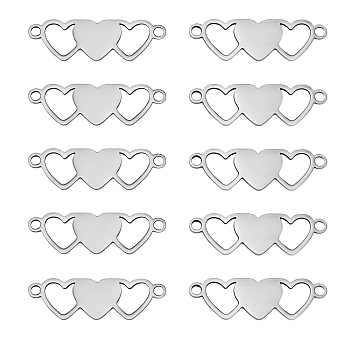 10Pcs Stainless Steel Connector Charms, 3 Hearts Links, Stainless Steel Color, 30x9.2mm, Hole: 1.5mm