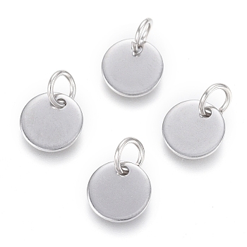 304 Stainless Steel Charms, with Jump Rings, Blank Stamping Tag, Flat Round, Stainless Steel Color, 8x0.7mm, Hole: 3.5mm