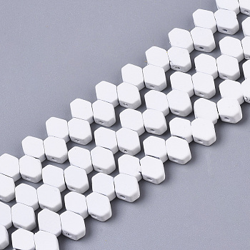 Spray Painted Non-magnetic Synthetic Hematite Multi-Strand Links, for Tile Elastic Bracelets Making, Hexagon, White, 7x5.5x3mm, Hole: 1mm, about 91~99pcs/strand, 15.75~16.14 inch(40~41cm)