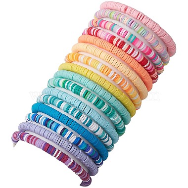 16Pcs 16 Colors Dyed Synthetic Turquoise and Handmade Polymer Clay Beaded Stretch Bracelets Sets(BJEW-JB10763)-5