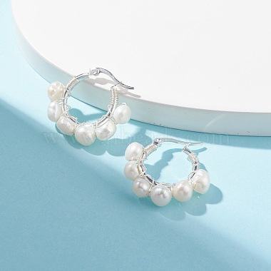 Natural Pearl Wire Wrapped Beaded Hoop Earrings for Women(EJEW-JE04758-01)-2