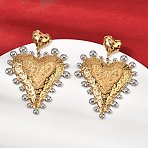 Two Tone 304 Stainless Steel Dangle Stud Earrings, Golden & Stainless Steel Color, Heart, 55.5x39.5mm(EJEW-K296-08B-GP)