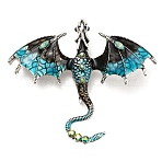 Dragon Enamel Pins, Antique Silver Alloy Rhinestone Brooch, Deep Sky Blue, 61x70.5x10.5mm(X-JEWB-Q031-08AS-01)