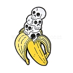 Punk Style Enamel Pins, Alloy Lapel Pin Backs for Backpack Clothes, Banana Skull Shapes, Black, Banana, 30.5x19mm(JEWB-L030-01EB-03)