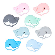 8Pcs 8 Colors Dolphin Food Grade Eco-Friendly Silicone Beads, Chewing Beads  For Teethers, DIY Nursing Necklaces Making, Mixed Color, 21x29x9mm, Hole: 2mm, 1pc/color(SIL-GO0001-10)