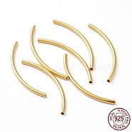 925 Sterling Silver Tube Beads, Curved Tube, Real 18K Gold Plated, 40x2mm, Hole: 1.4mm, about 19pcs/10g(STER-D035-12G-06)