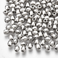 CCB Plastic Spacer Beads, Faceted, Cuboid, Platinum, 3x3x3mm, Hole: 1mm(CCB-T006-049P)
