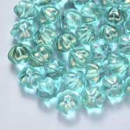 Transparent Spray Painted Glass Beads, with Glitter Powder, Flower, Aquamarine, 10.5x9.5x8mm, Hole: 1mm(GLAA-S190-005A-04)
