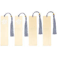 4Pcs 2 Style Brass Rectangle Bookmark with Tassel for Student Teacher Book Lovers, Raw(Unplated), Mixed Patterns, 250mm, 2pcs/style(KK-FG0001-14)