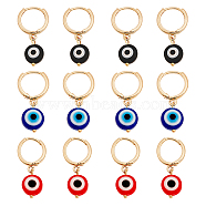 6 Pairs 3 Style Resin Evil Eye Dangle Hoop Earring, Gold Plated Brass Jewelry for Women, Mixed Color, 29~30mm, Pin: 1mm, 2 Pairs/style(EJEW-AR0001-05)