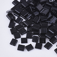 2-Hole Glass Seed Beads, Opaque Colours, Square, Black, 5x4.5~5.5x2~2.5mm, Hole: 0.5~0.8mm, about 1180pcs/bag(SEED-S031-L-049)