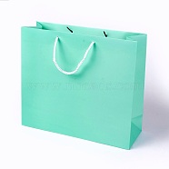 Kraft Paper Bags, with Handles, Gift Bags, Shopping Bags, Rectangle, Aquamarine, 28x32x11.5cm(AJEW-F005-02-C01)
