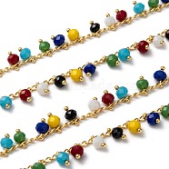 3.28 Feet Handmade Glass Beaded Chains, Soldered, with Brass Findings, Colorful, 7x4mm(X-AJEW-P061-A03)