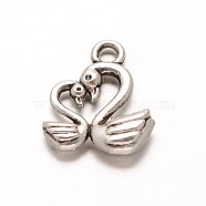 Tibetan Style Alloy Two Swan Charms, Lead Free & Cadmium Free, Antique Silver, 13x15x3.5mm, Hole: 2mm(X-PALLOY-ZN49977-AS-RS)