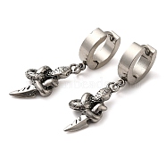 304 Stainless Steel Dangle Hoop Earrings, Snake, 40x11mm(EJEW-Q795-16C-AS)
